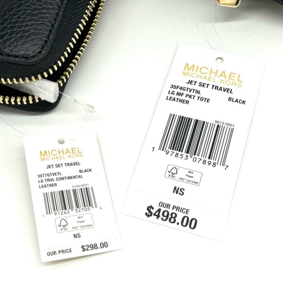 Michael Kors Large MF Pocket Shoulder Tote Bag & Continental Wallet Black/Gold - Picture 15 of 15